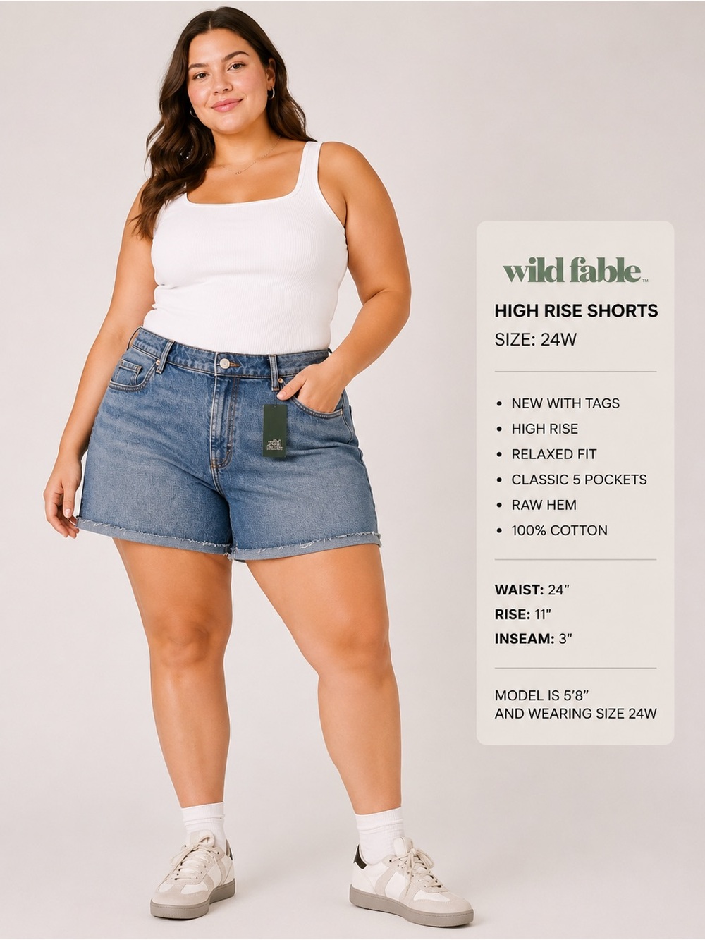 Wild Fable High Rise Denim Shorts NWT | Plus Size 24 | Rolled Cuff | Medium Wash